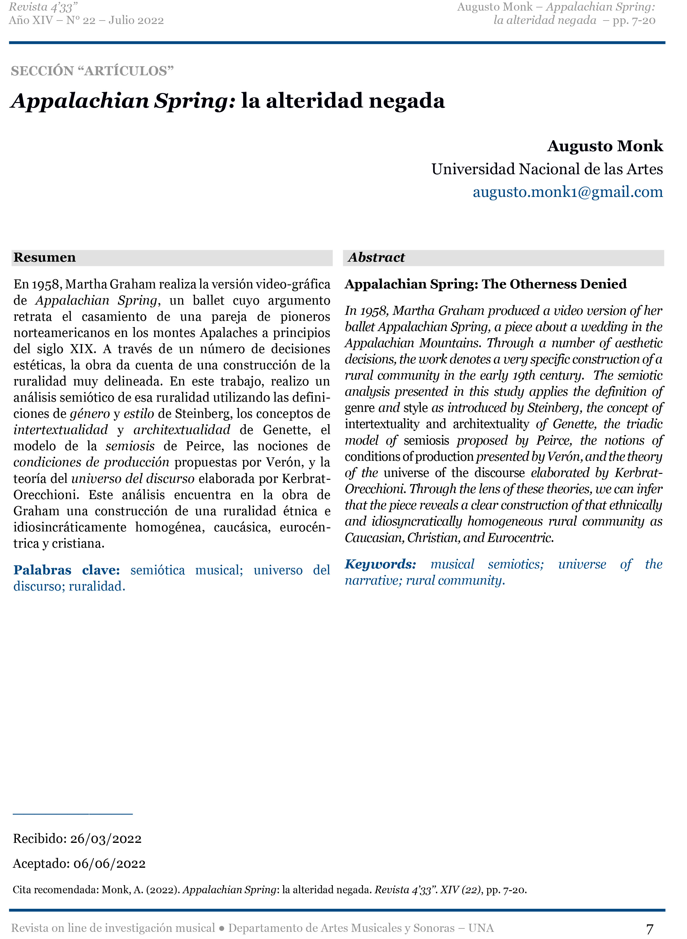Appalachian Spring: la alteridad negada