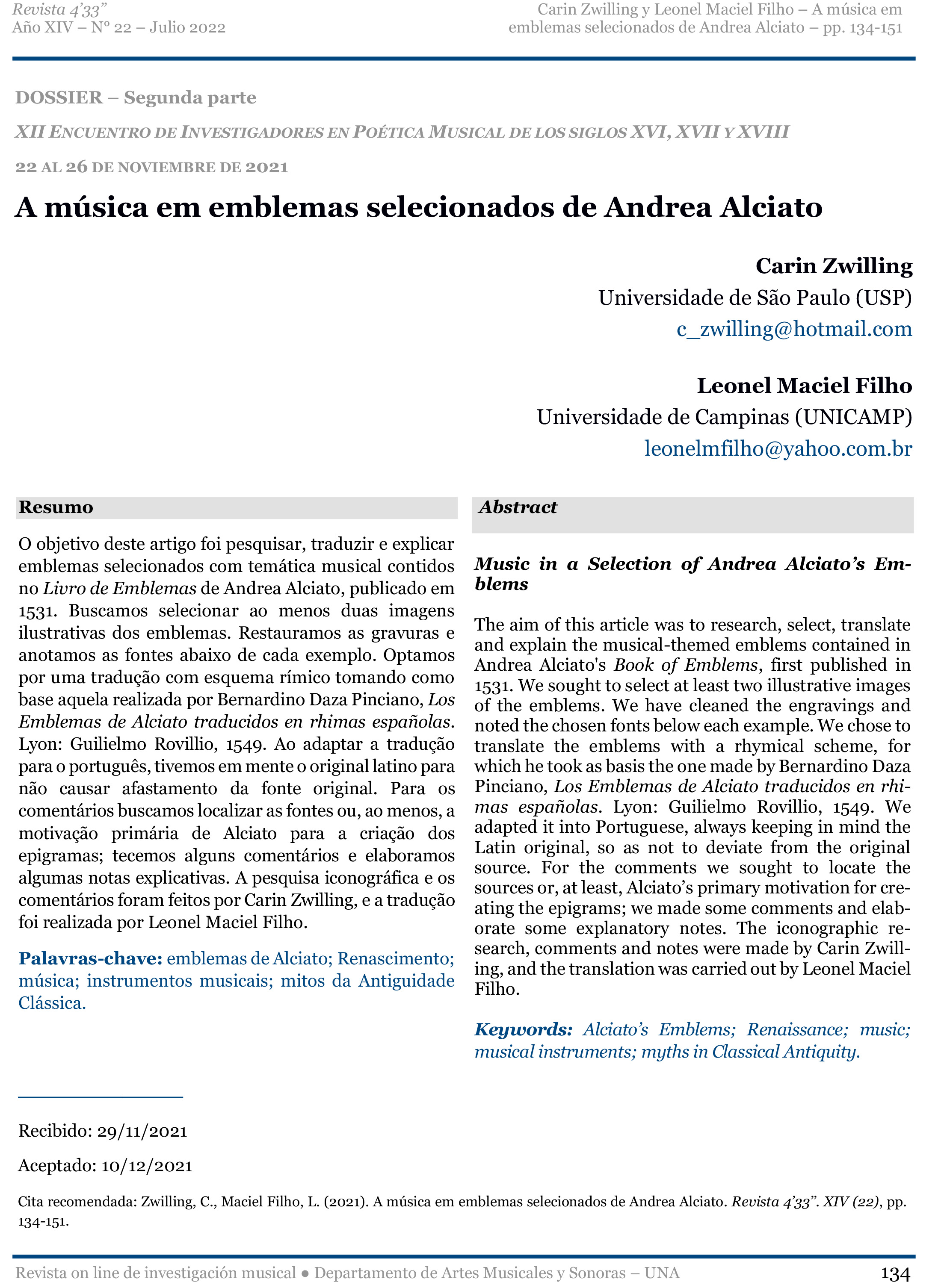 A música em emblemas selecionados de Andrea Alciato